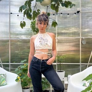 Handmade Embroidered Cow Cropped Halter